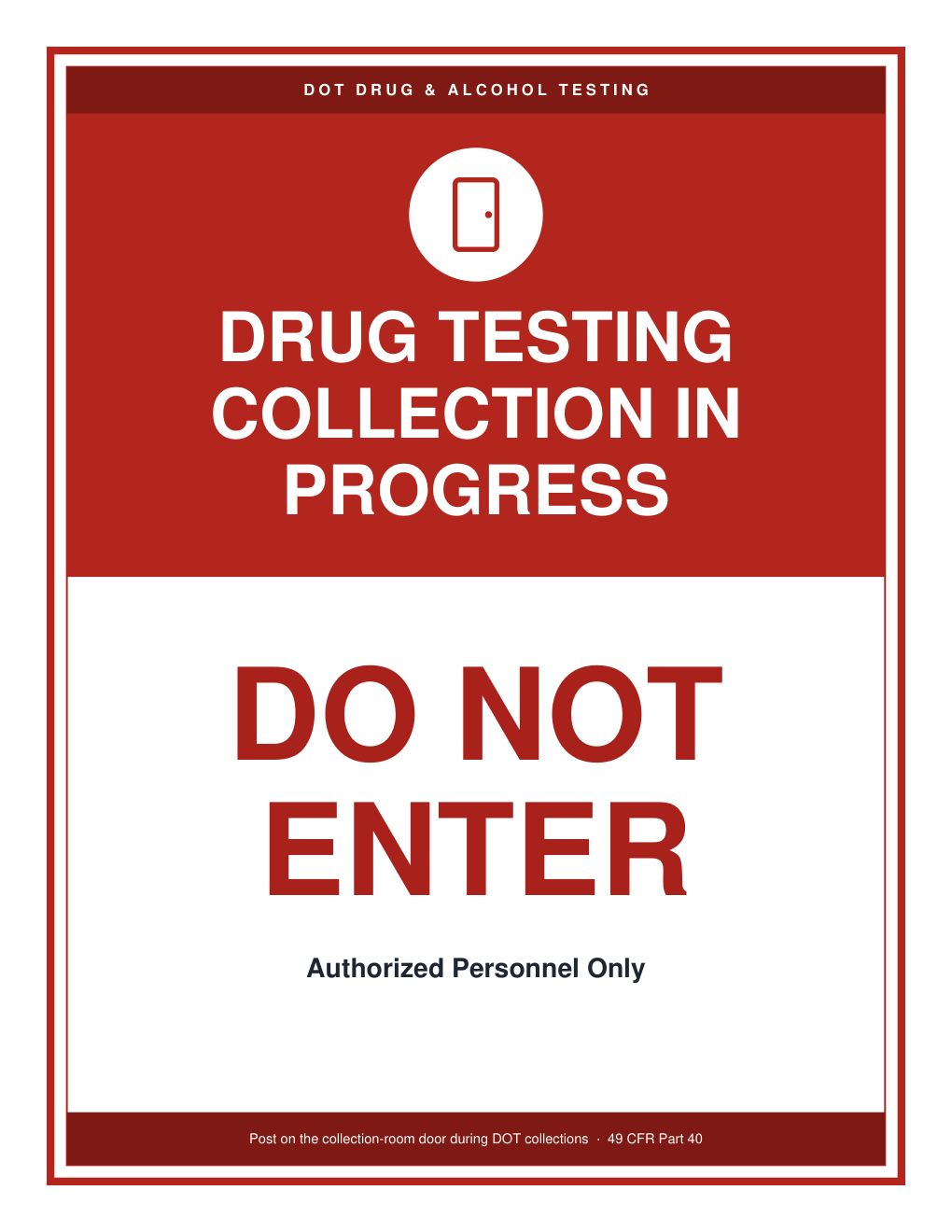 Sample Collection Area. Sign Lab DOT Collection Site Signs — Free Printable PDF Signs | TestRight Academy