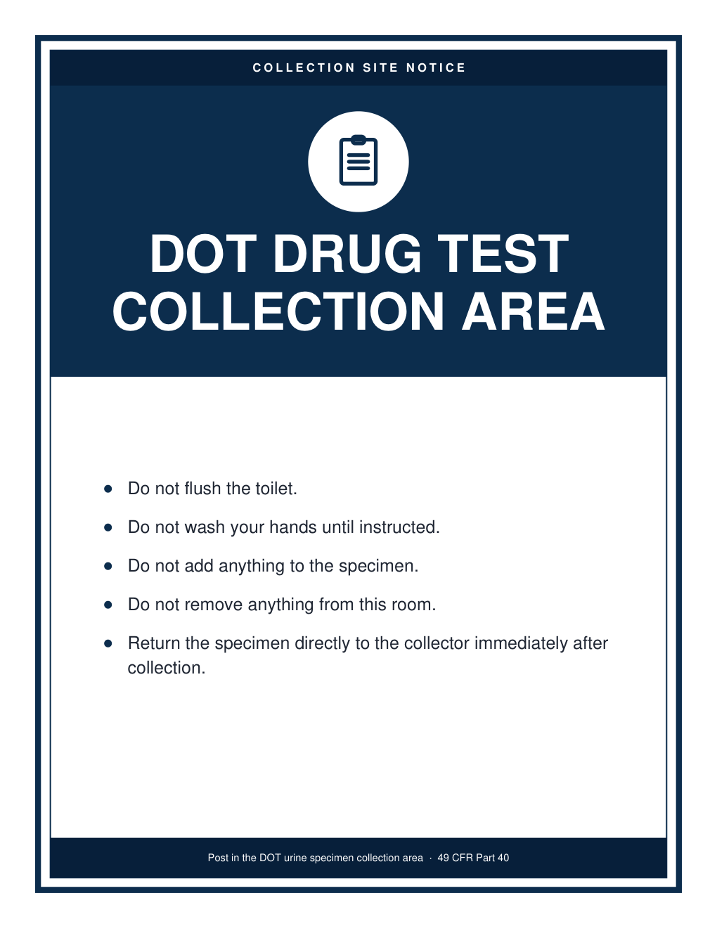Sample Collection Window Sign DOT Collection Site Signs — Free Printable PDF Signs | TestRight Academy